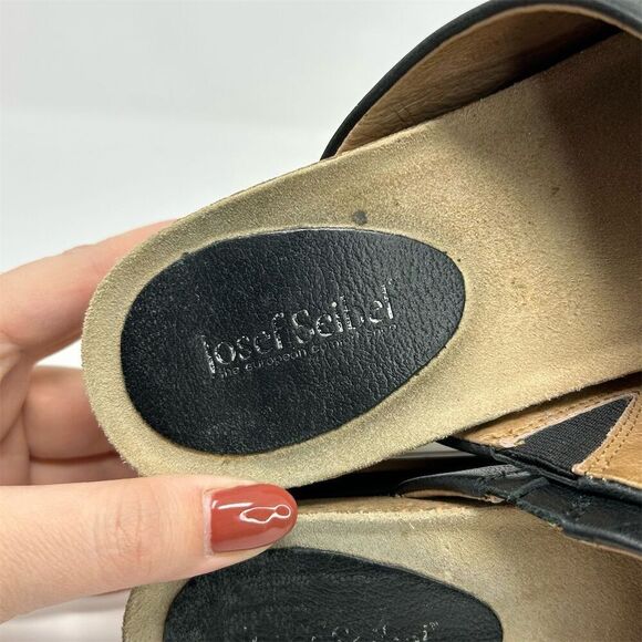 Josef Seibel Black Leather Wedge Toe Loop Sandals Size 38 Cushioned Footbed - Picture 11 of 13